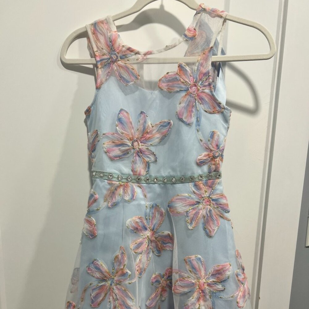 Girl Blue Floral Formal Dress - Size 10